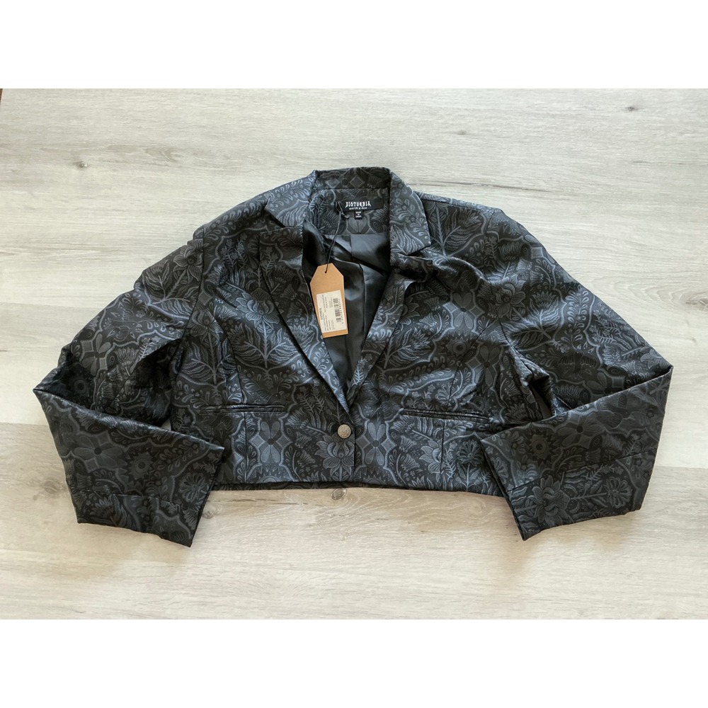 NWT Disturbia Black Jacquard Cropped Blazer - Picture 7 of 9